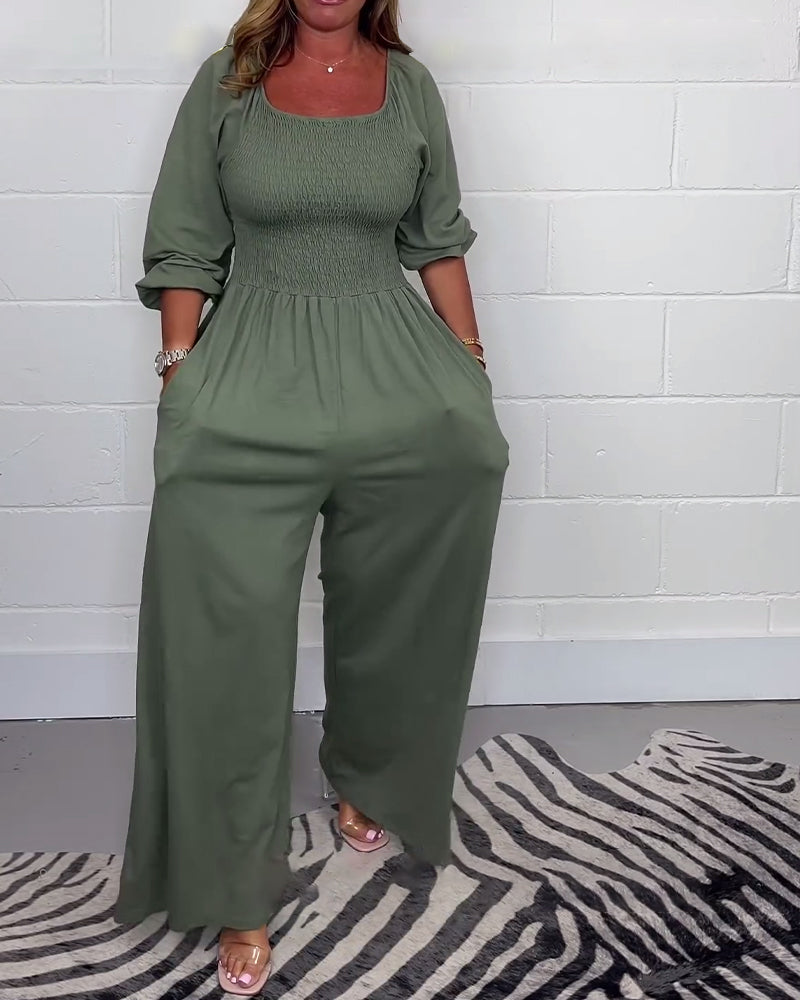 Barbara | Jumpsuit met halve mouwen en wijde pijpen