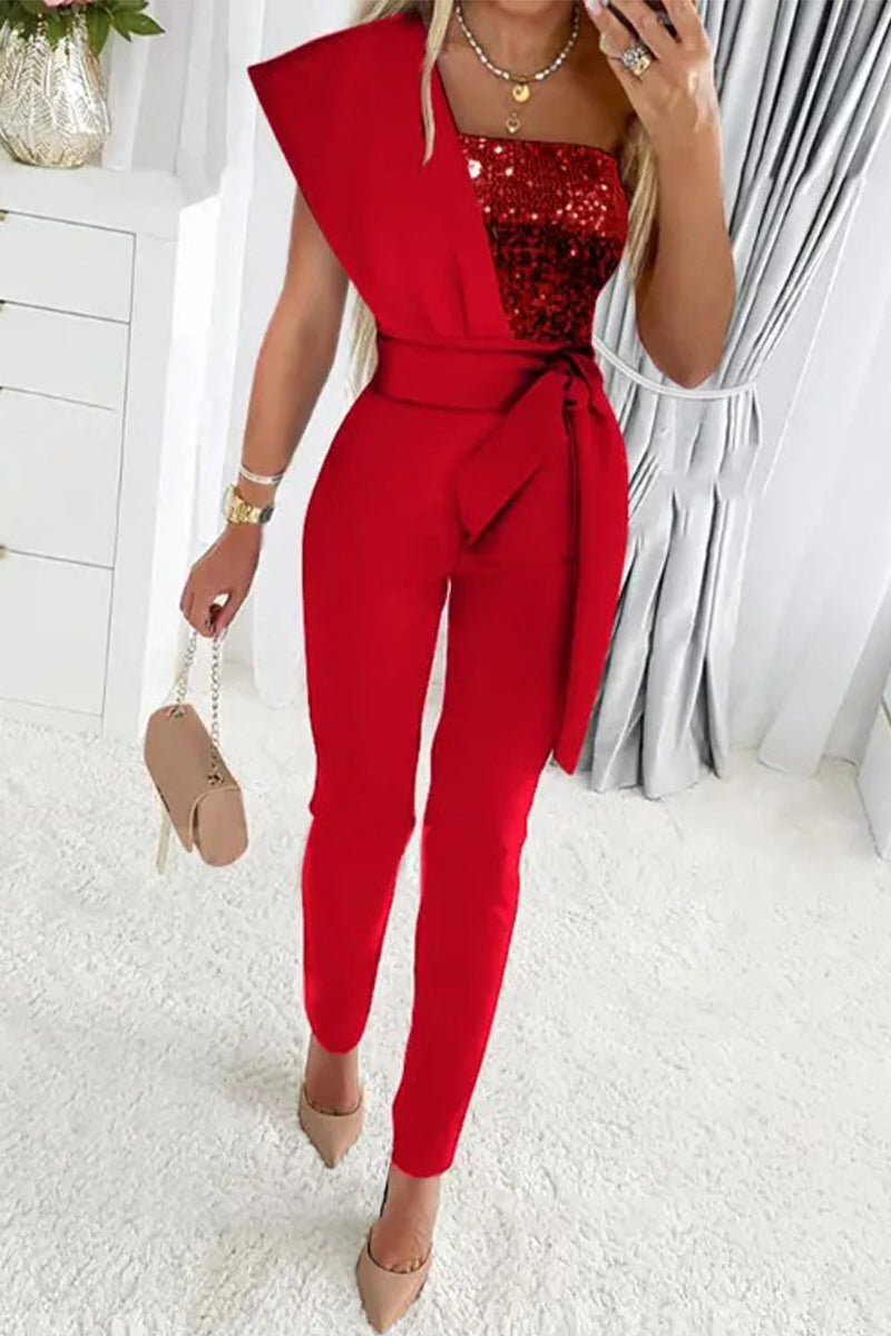 Camila | Een-schouder glinsterende jumpsuit
