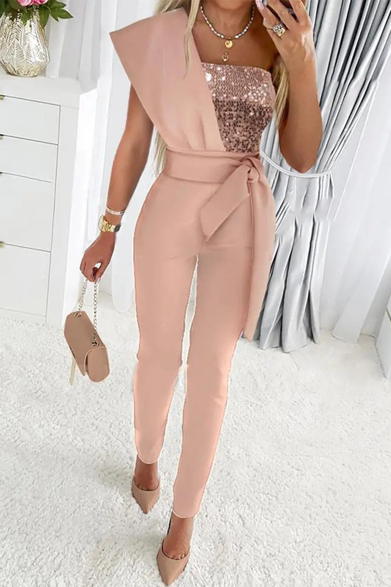 Camila | Een-schouder glinsterende jumpsuit