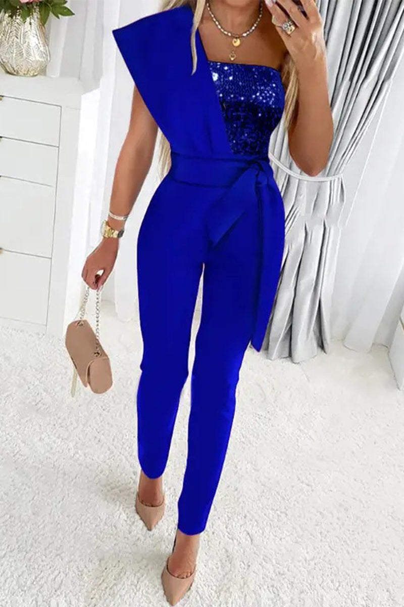 Camila | Een-schouder glinsterende jumpsuit