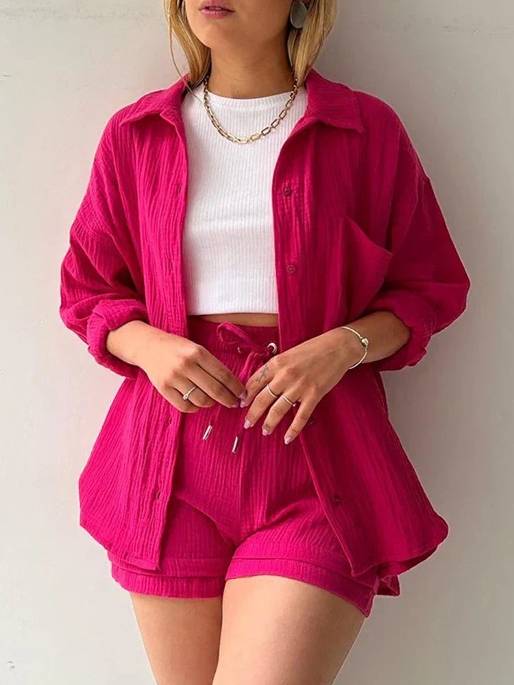 Jacinta | Dames tweedelig top met lange mouwen en stijlvolle shorts