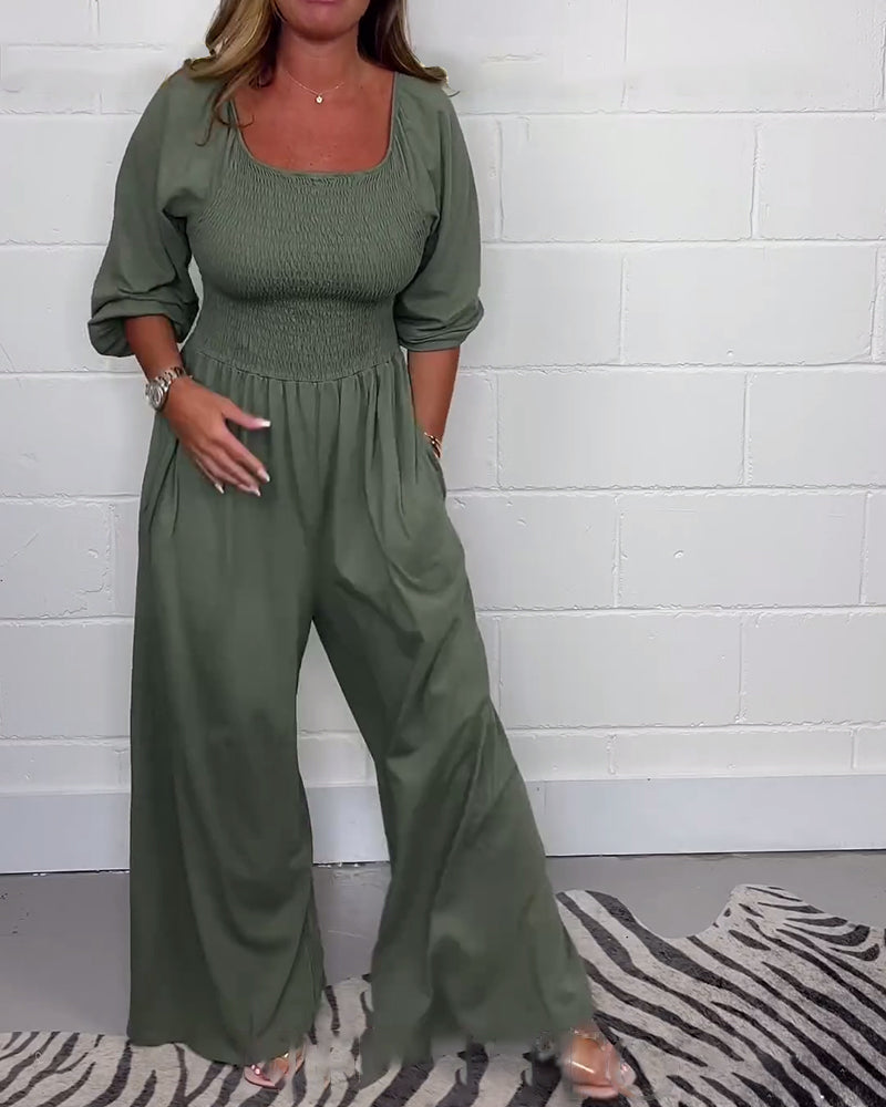 Barbara | Jumpsuit met halve mouwen en wijde pijpen