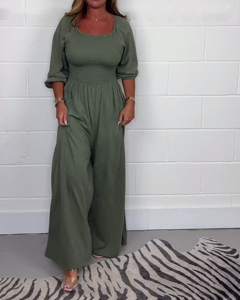 Barbara | Jumpsuit met halve mouwen en wijde pijpen