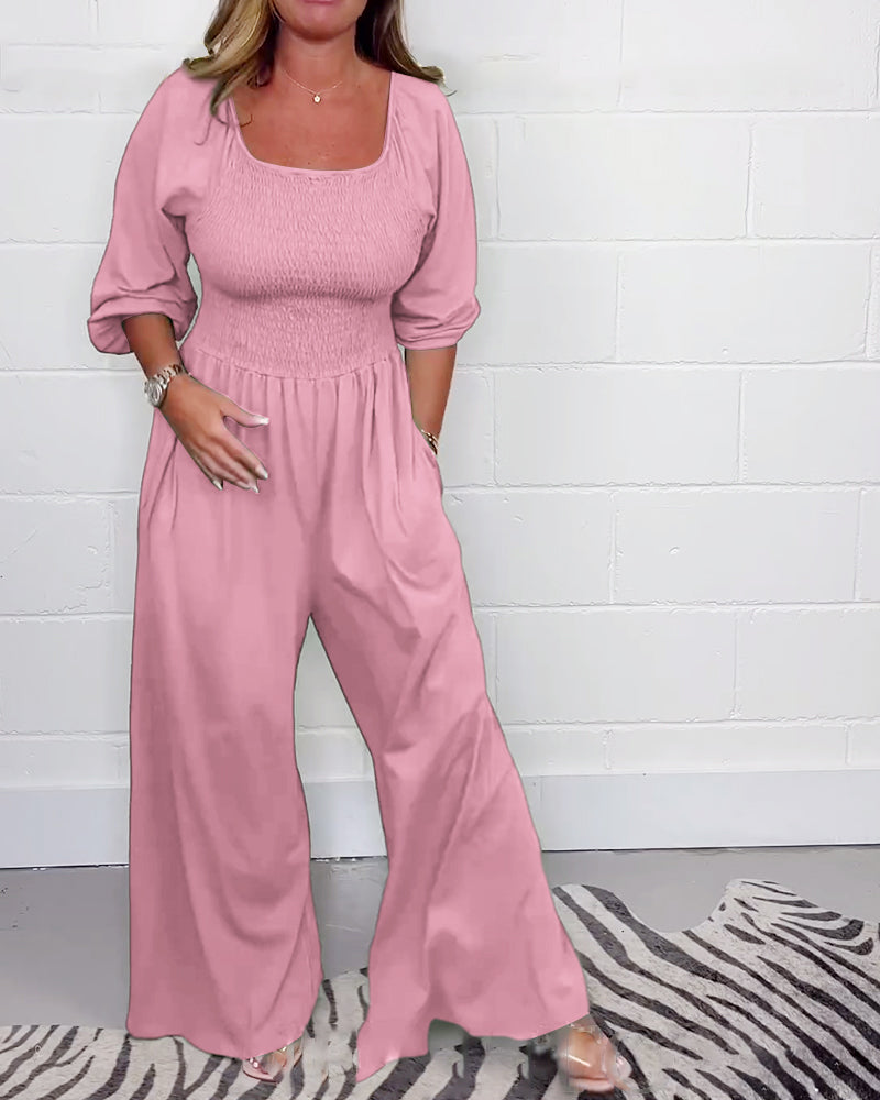 Barbara | Jumpsuit met halve mouwen en wijde pijpen