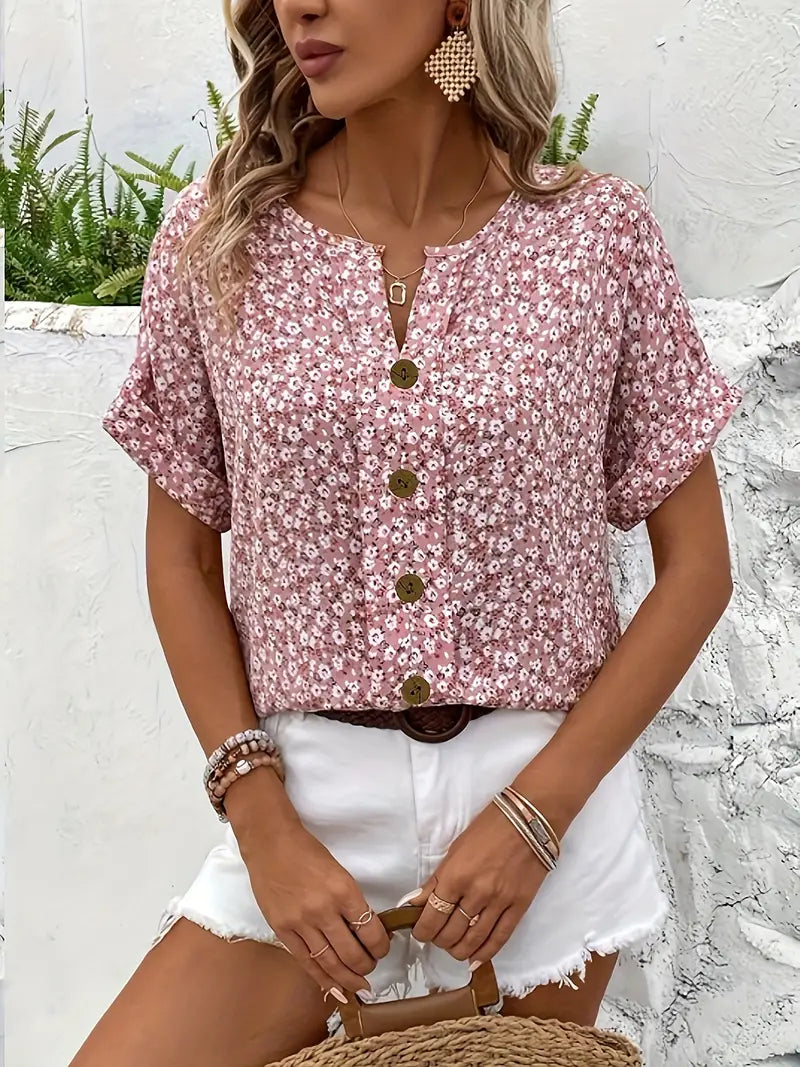 Lara | Dames Blouse met Korte Mouwen en Bloemenprint