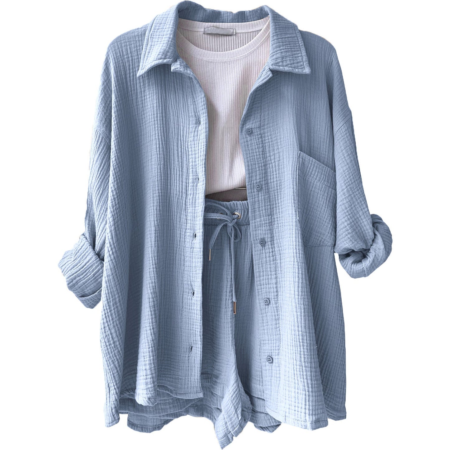 Jacinta | Dames tweedelig top met lange mouwen en stijlvolle shorts