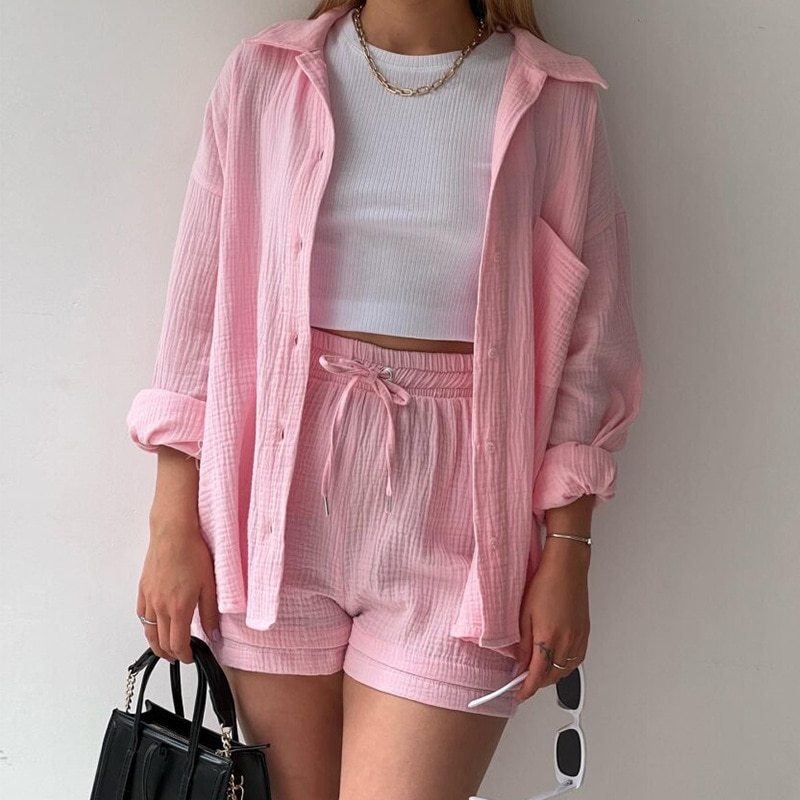 Jacinta | Dames tweedelig top met lange mouwen en stijlvolle shorts