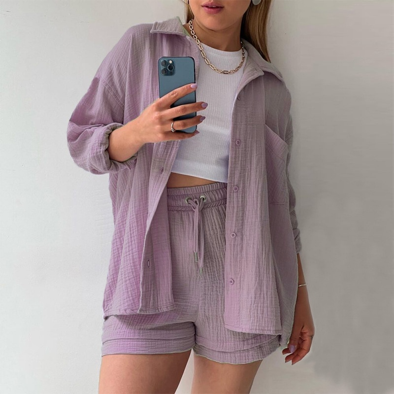 Jacinta | Dames tweedelig top met lange mouwen en stijlvolle shorts