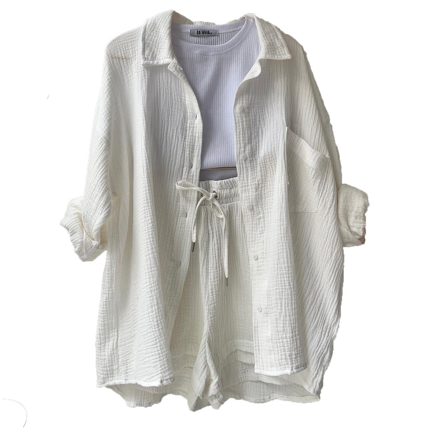 Jacinta | Dames tweedelig top met lange mouwen en stijlvolle shorts