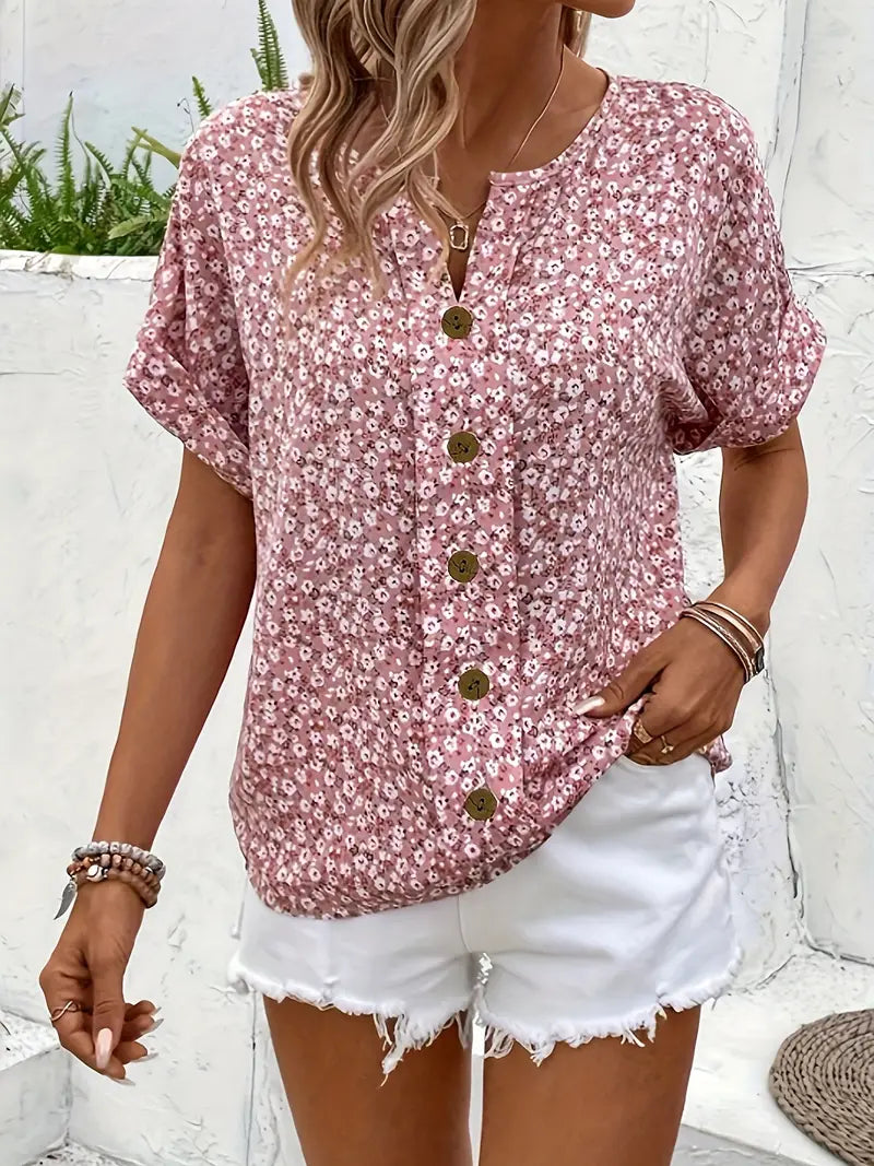 Lara | Dames Blouse met Korte Mouwen en Bloemenprint