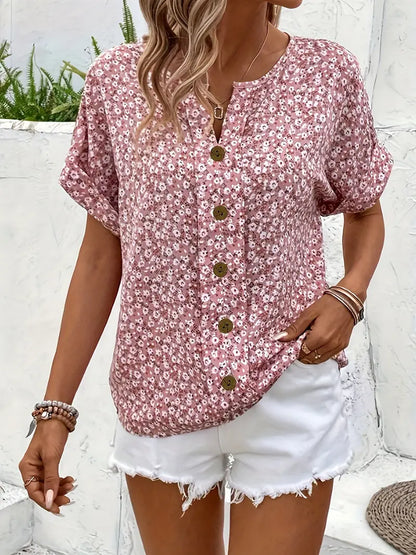 Lara | Dames Blouse met Korte Mouwen en Bloemenprint