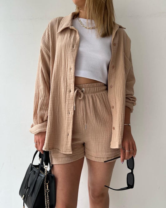Jacinta | Dames tweedelig top met lange mouwen en stijlvolle shorts