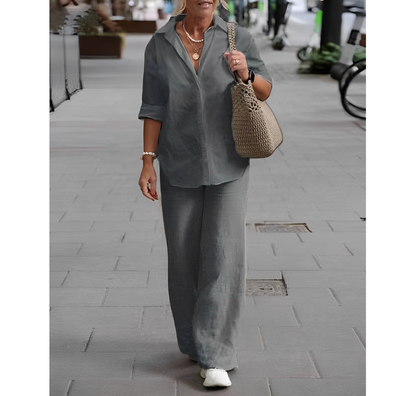 Rachel | Casual tweedelige set: vloeiende blouse en comfortabele broek