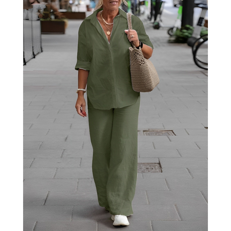 Rachel | Casual tweedelige set: vloeiende blouse en comfortabele broek