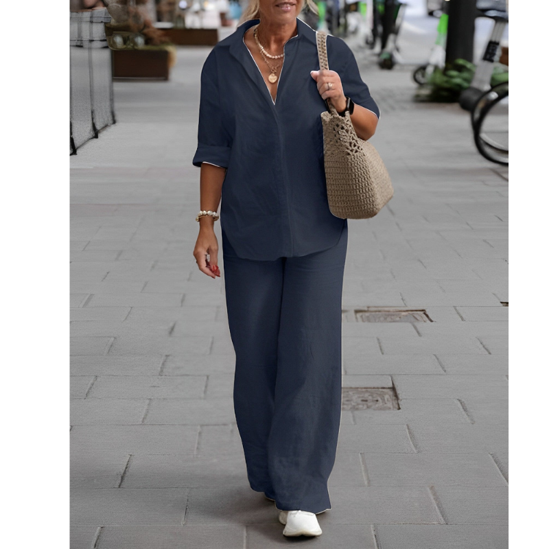 Rachel | Casual tweedelige set: vloeiende blouse en comfortabele broek