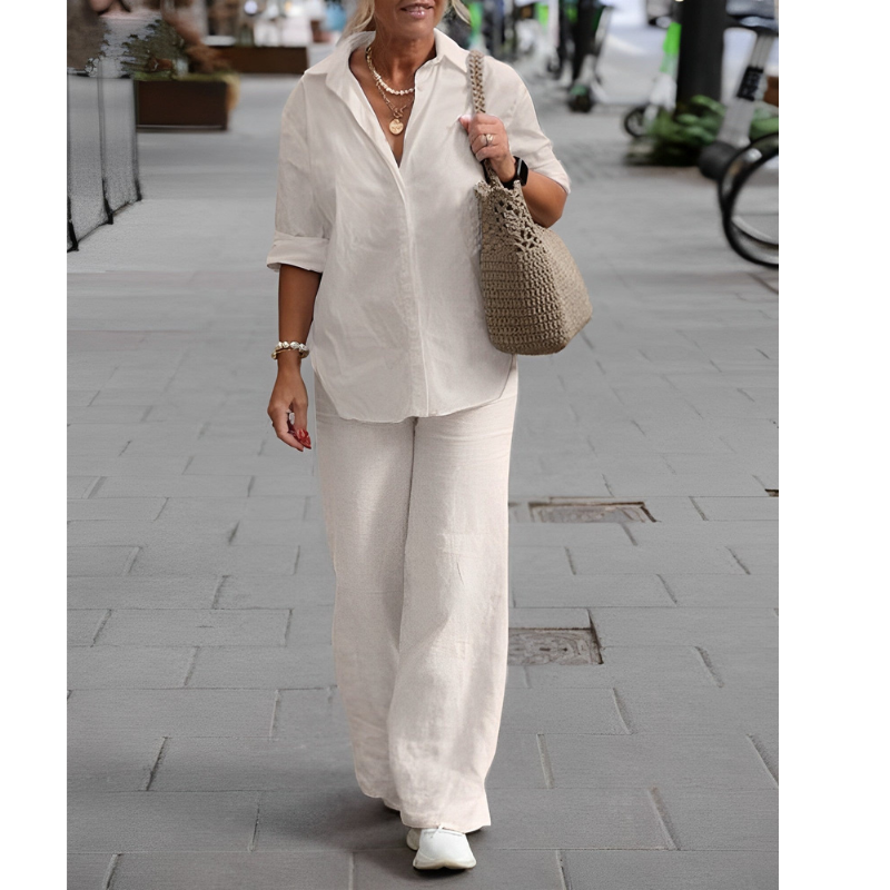 Rachel | Casual tweedelige set: vloeiende blouse en comfortabele broek