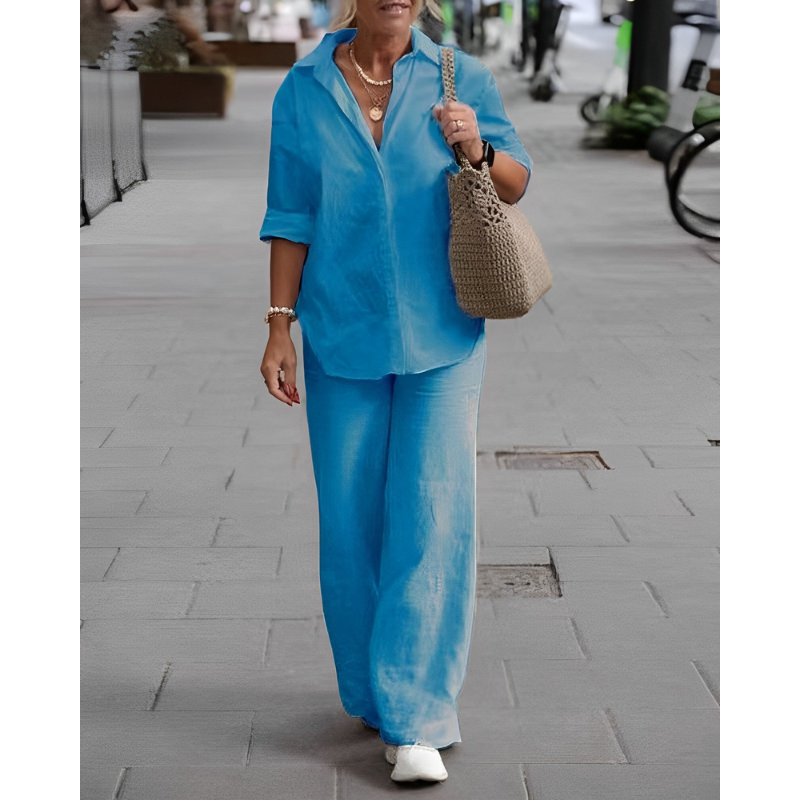 Rachel | Casual tweedelige set: vloeiende blouse en comfortabele broek