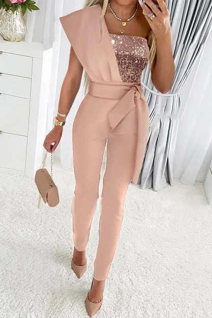 Camila | Een-schouder glinsterende jumpsuit