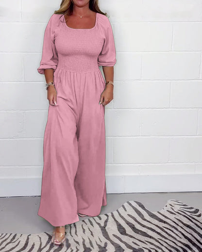 Barbara | Jumpsuit met halve mouwen en wijde pijpen