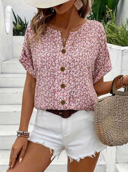 Lara | Dames Blouse met Korte Mouwen en Bloemenprint