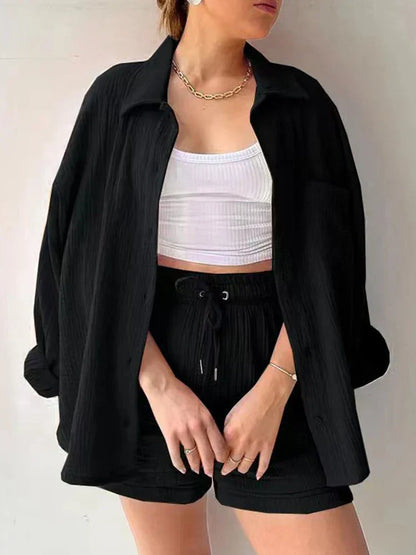 Jacinta | Dames tweedelig top met lange mouwen en stijlvolle shorts