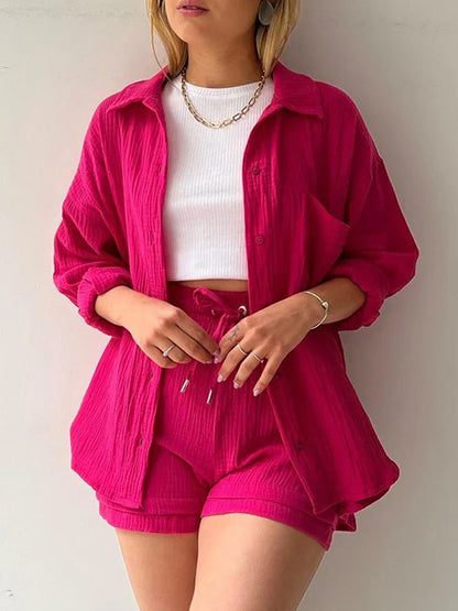 Jacinta | Dames tweedelig top met lange mouwen en stijlvolle shorts