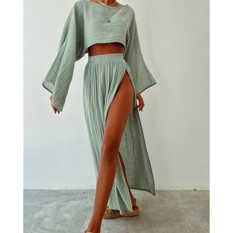 Pamela | Set van tweedelige zomerse top en splitrok voor dames