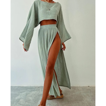 Pamela | Set van tweedelige zomerse top en splitrok voor dames