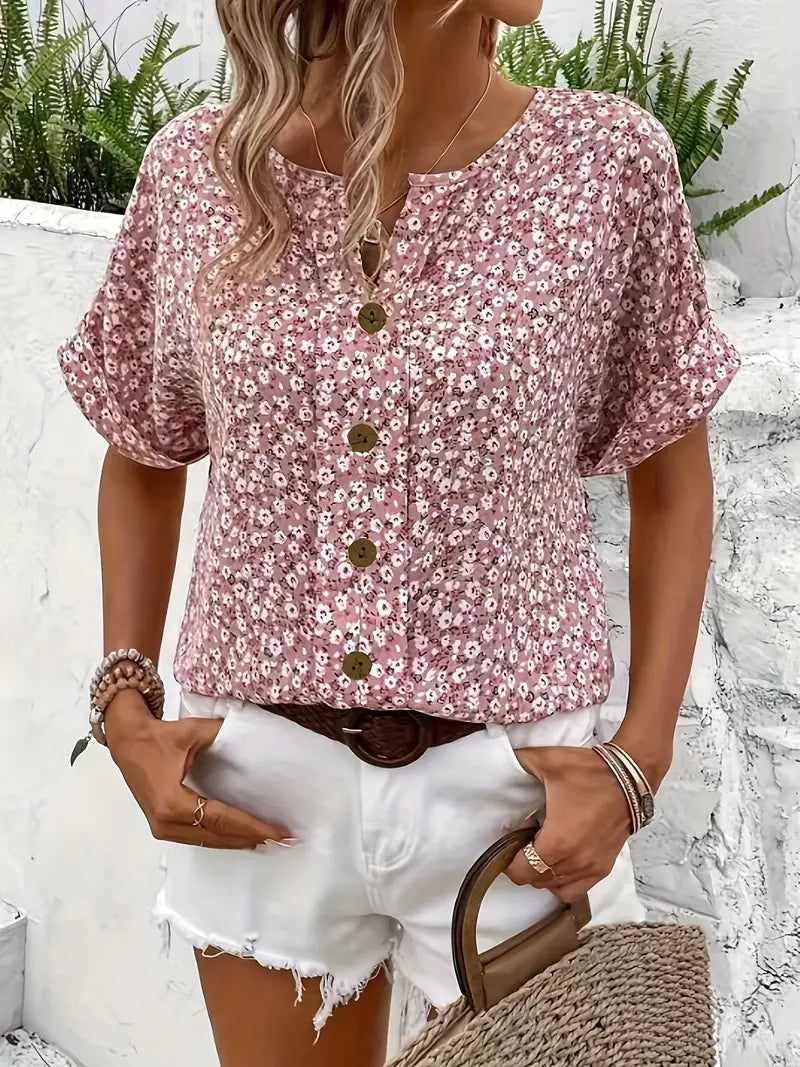 Lara | Dames Blouse met Korte Mouwen en Bloemenprint