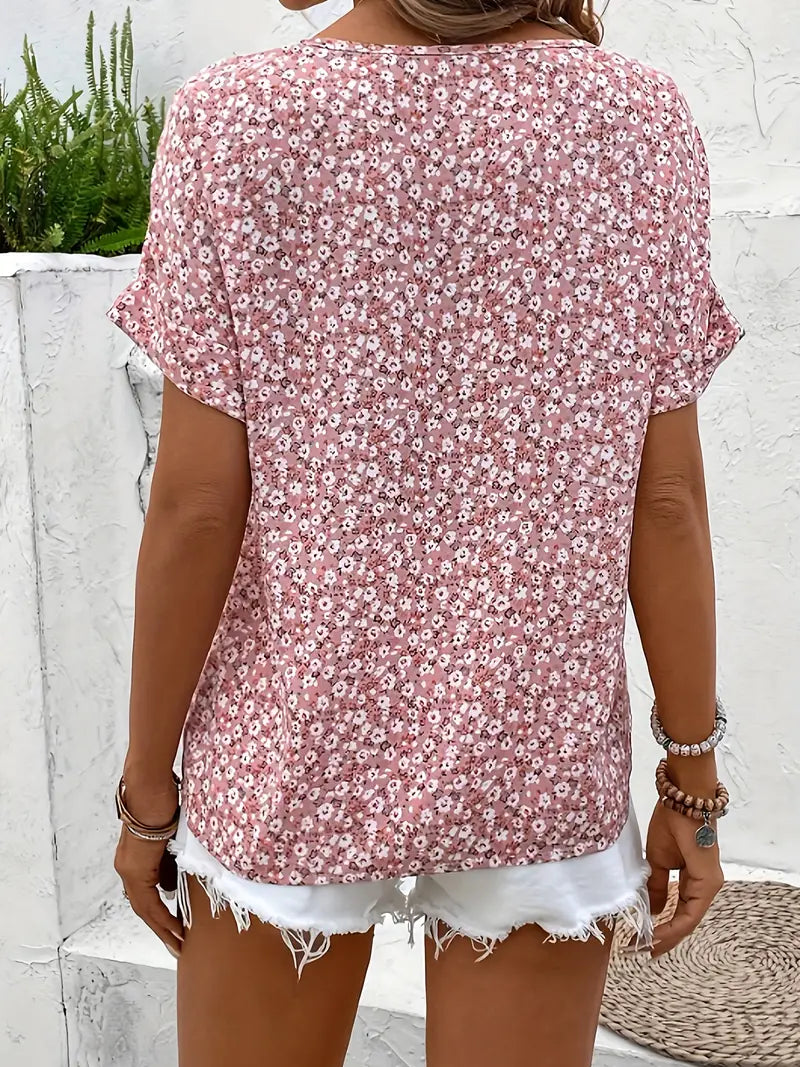 Lara | Dames Blouse met Korte Mouwen en Bloemenprint