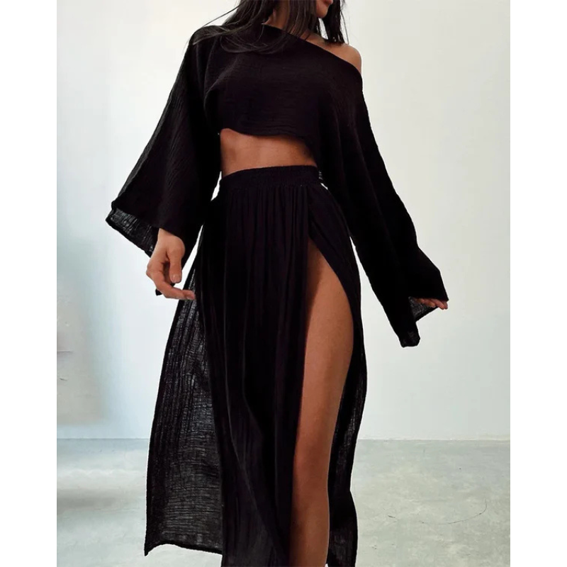 Pamela | Set van tweedelige zomerse top en splitrok voor dames