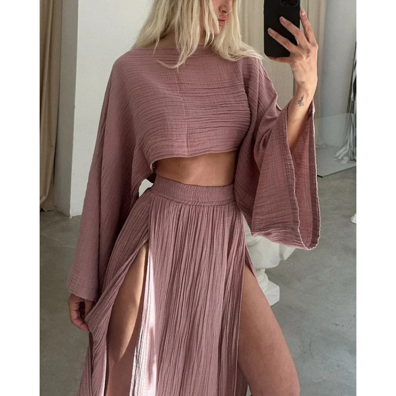 Pamela | Set van tweedelige zomerse top en splitrok voor dames