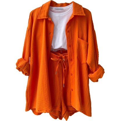 Jacinta | Dames tweedelig top met lange mouwen en stijlvolle shorts