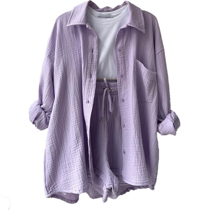 Jacinta | Dames tweedelig top met lange mouwen en stijlvolle shorts